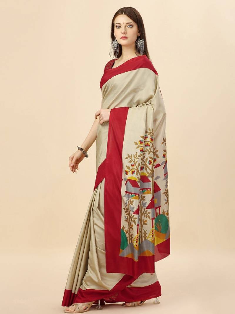 Floral printed mysore silk saree