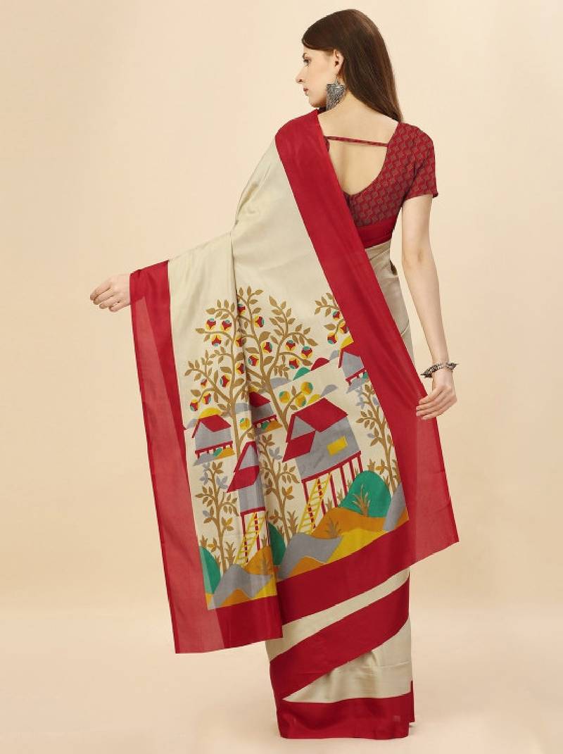 Floral printed mysore silk saree