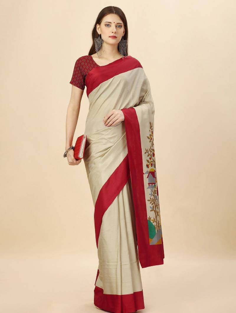Floral printed mysore silk saree