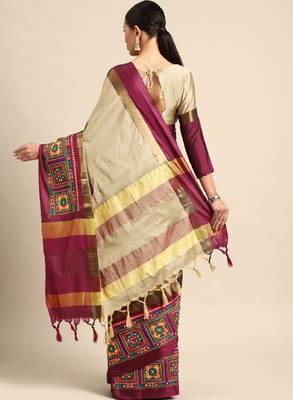 Ethnic motifs embroidered silk cotton banarasi saree 2