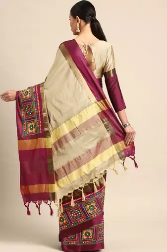 Ethnic motifs embroidered silk cotton banarasi saree