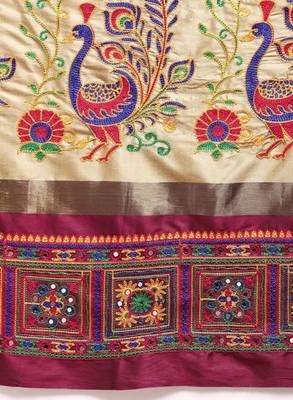 Ethnic motifs embroidered silk cotton banarasi saree 3
