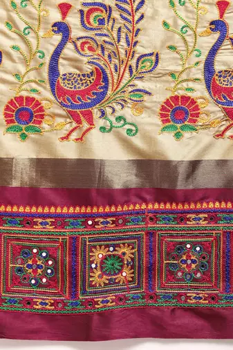 Ethnic motifs embroidered silk cotton banarasi saree