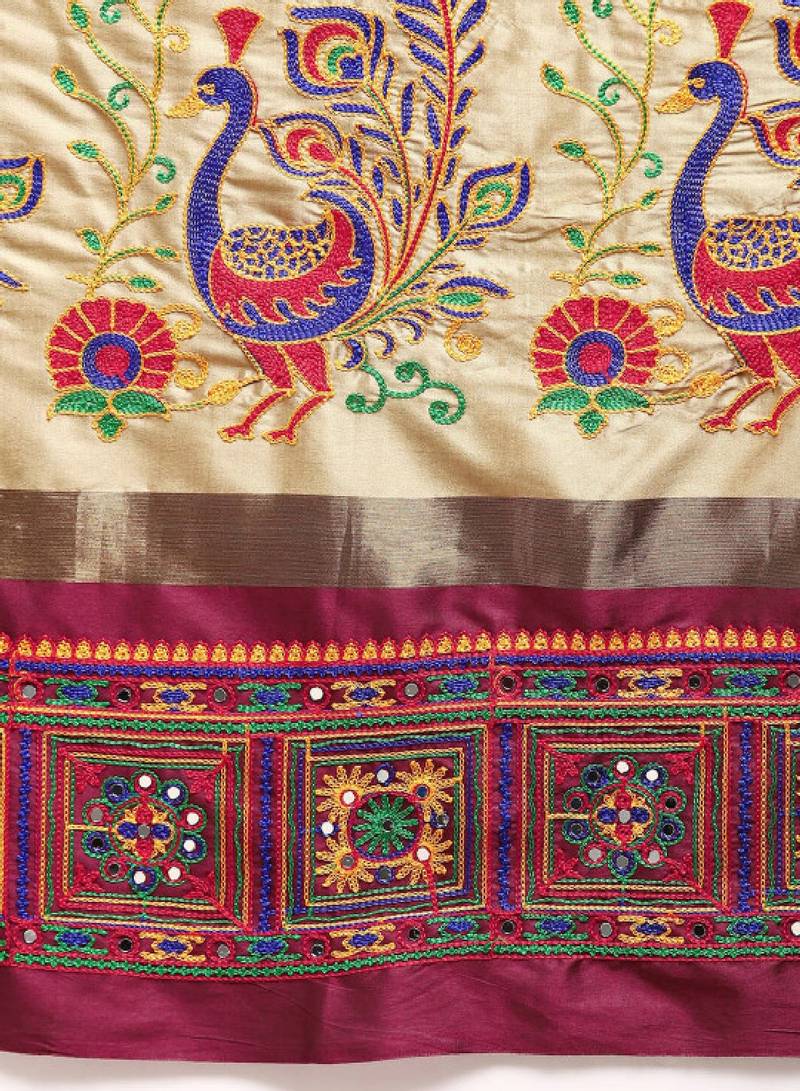 Ethnic motifs embroidered silk cotton banarasi saree