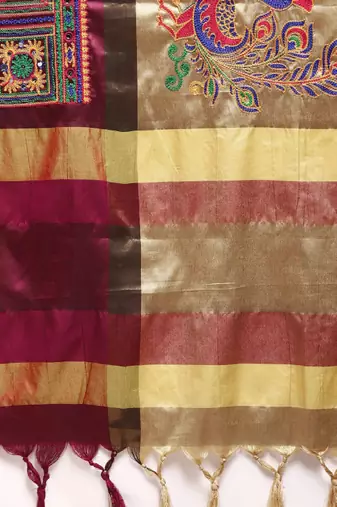 Ethnic motifs embroidered silk cotton banarasi saree