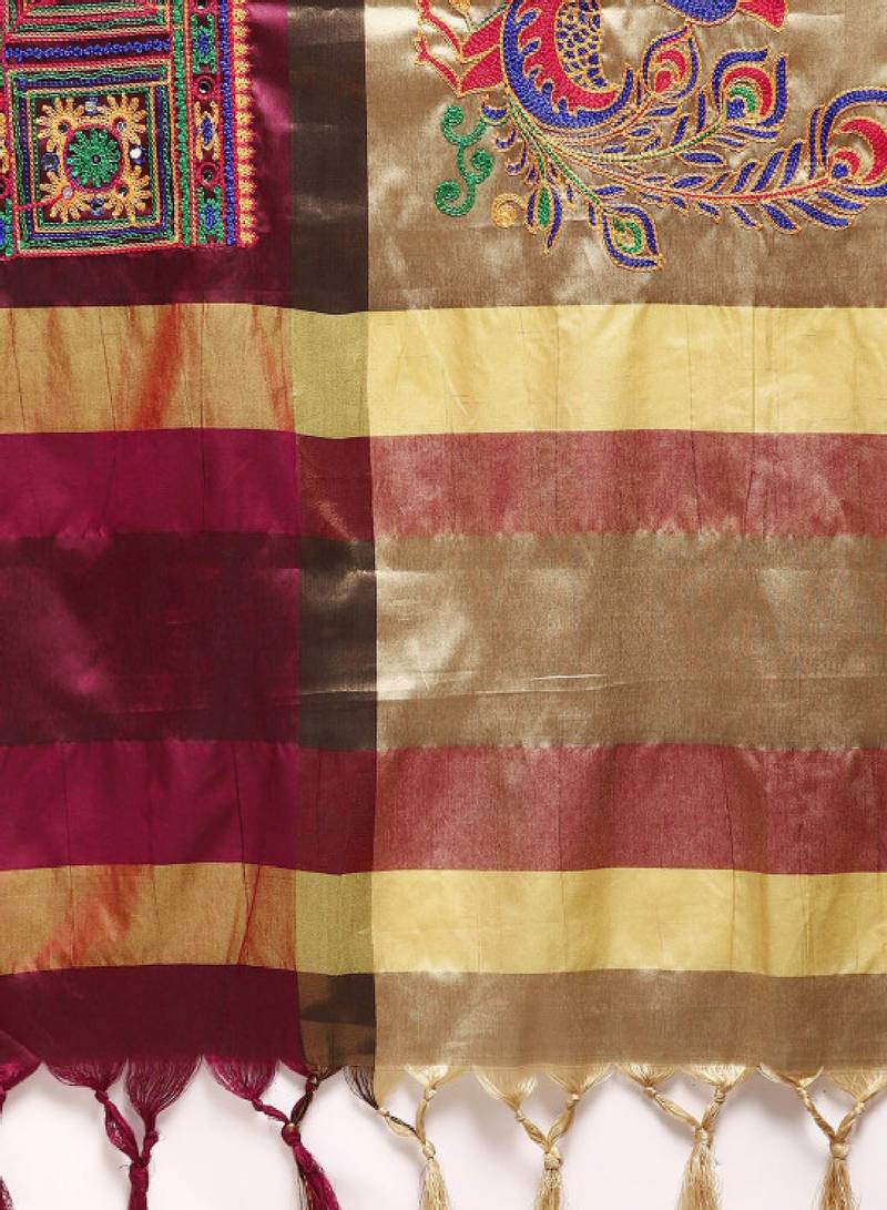 Ethnic motifs embroidered silk cotton banarasi saree