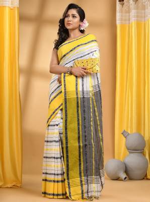 Ethnic motifs woven design pure cotton taant saree 4