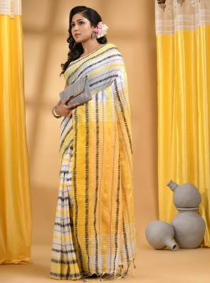 Ethnic motifs woven design pure cotton khadi saree 2