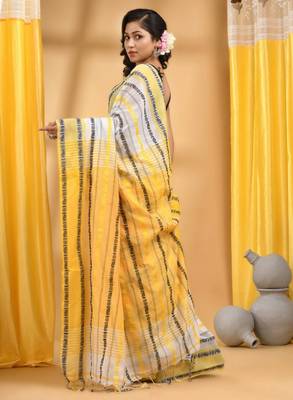 Ethnic motifs woven design pure cotton khadi saree 3