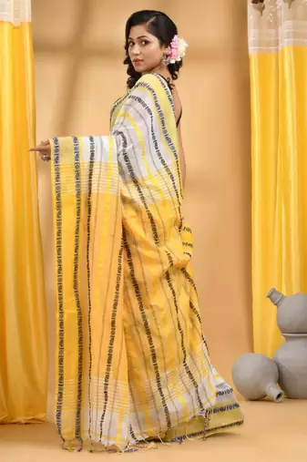 Ethnic motifs woven design pure cotton khadi saree