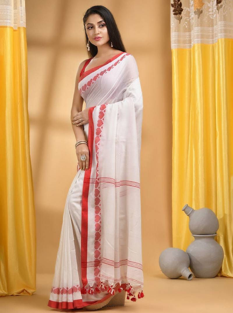 Cotton woven heart design taant saree