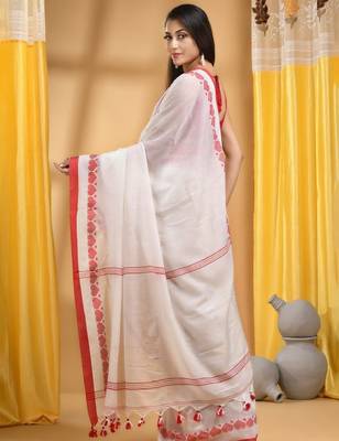 Cotton woven heart design taant saree 3