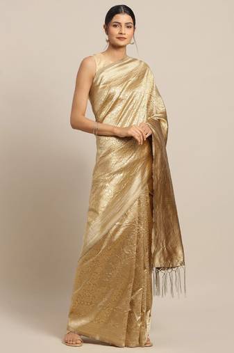 cream kanjeevaram saree with traditional weave