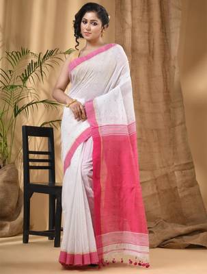 Ethnic motifs woven design zari silk cotton taant saree 1