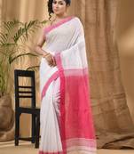 Ethnic motifs woven design zari silk cotton taant saree