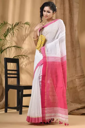 Ethnic motifs woven design zari silk cotton taant saree