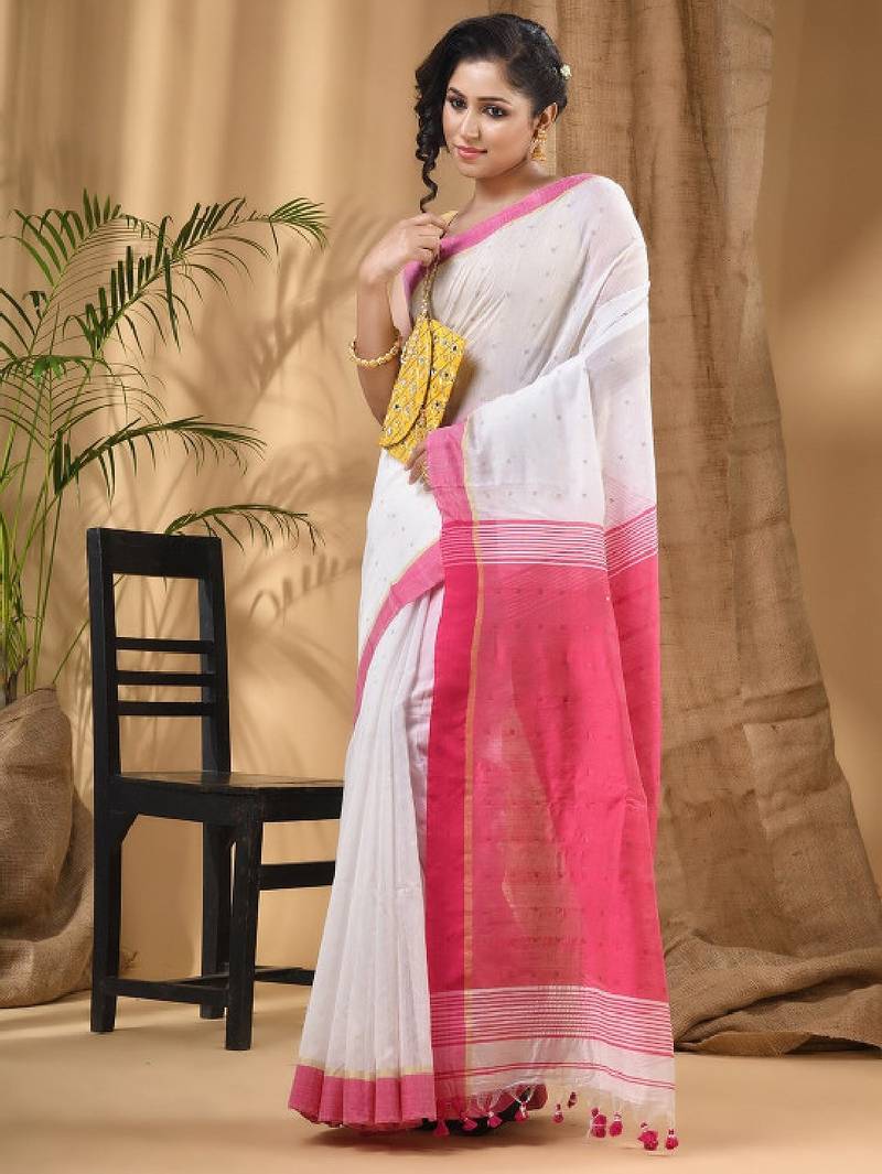 Ethnic motifs woven design zari silk cotton taant saree