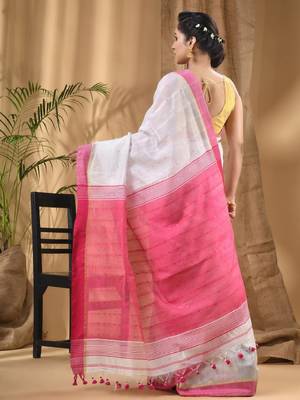 Ethnic motifs woven design zari silk cotton taant saree 3