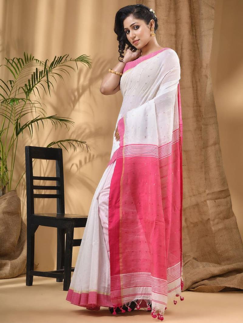 Ethnic motifs woven design zari silk cotton taant saree