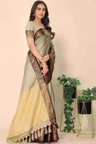 Ethnic motifs woven design zari banarasi saree