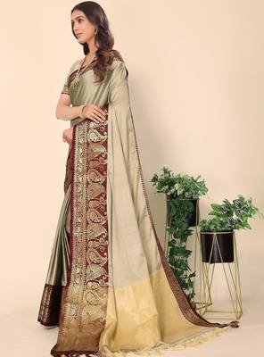 Ethnic motifs woven design zari banarasi saree 3