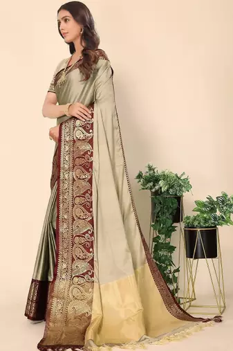 Ethnic motifs woven design zari banarasi saree