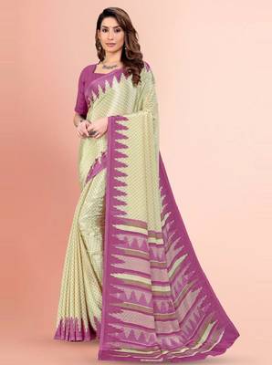 Geometric printed mysore silk saree 1