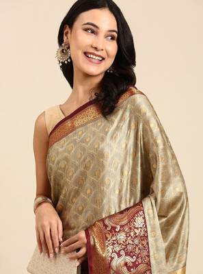 ethnic motifs woven design zari silk cotton saree 4