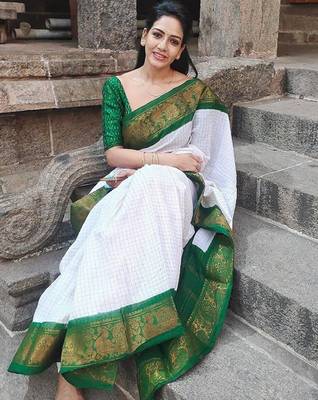 Checked woven design banarasi saree 2