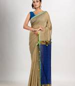 Colourblocked zari cotton saree