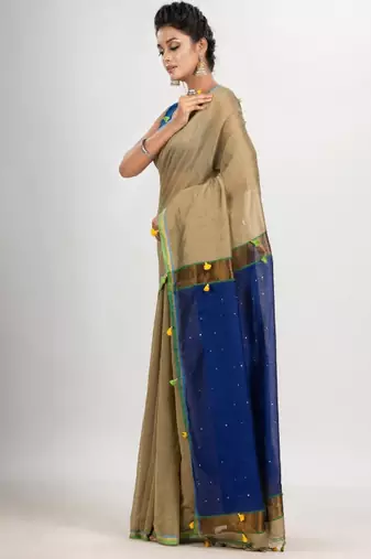 Colourblocked zari cotton saree