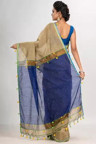 Colourblocked zari cotton saree