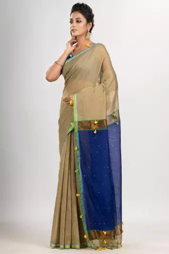 Colourblocked zari cotton saree