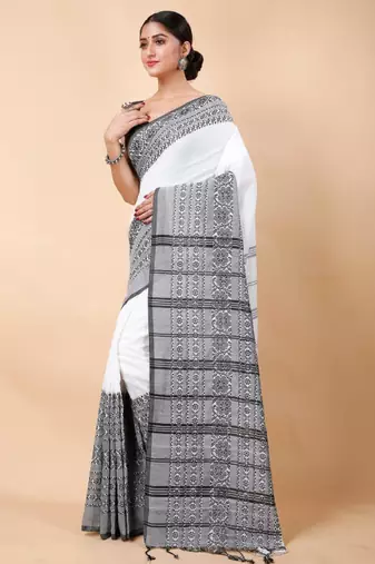 Woven design ethnic motifs khadi cotton saree