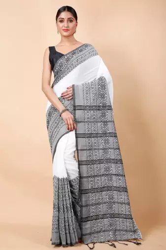 Woven design ethnic motifs khadi cotton saree