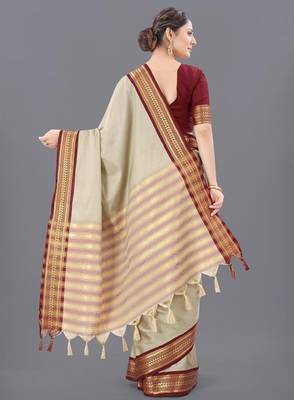 Ethnic motifs woven design silk cotton zari saree 3