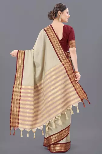 Ethnic motifs woven design silk cotton zari saree