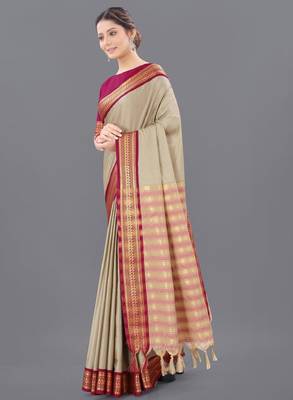 Ethnic motifs woven design silk cotton zari saree 2
