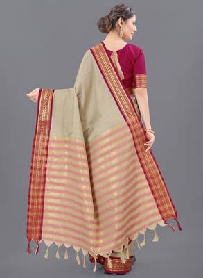 Ethnic motifs woven design silk cotton zari saree 3