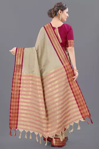 Ethnic motifs woven design silk cotton zari saree
