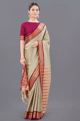 Ethnic motifs woven design silk cotton zari saree