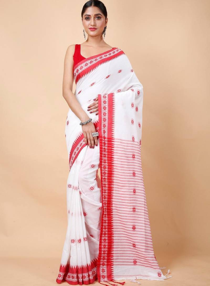 Woven design ethnic motifs khadi cotton saree