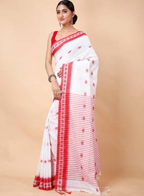 Woven design ethnic motifs khadi cotton saree 4