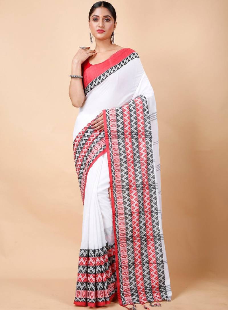 Woven design ethnic motifs khadi cotton saree