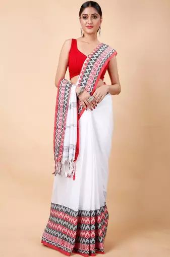 Woven design ethnic motifs khadi cotton saree
