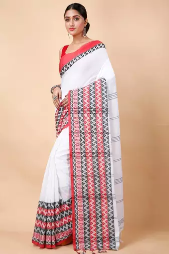 Woven design ethnic motifs khadi cotton saree