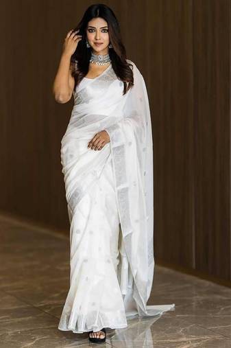 white banarasi saree with woven zari design