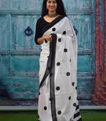 Polka dot printed pure cotton block print saree