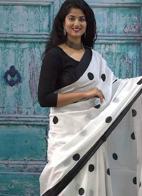 Polka dot printed pure cotton block print saree 2