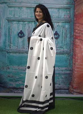 Polka dot printed pure cotton block print saree 3